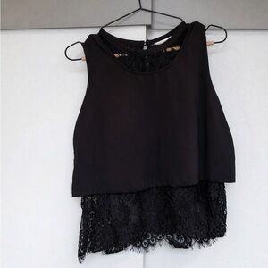 Sophie Rue Black Lace Layered Crop Top Sleeveless Blouse Size Small